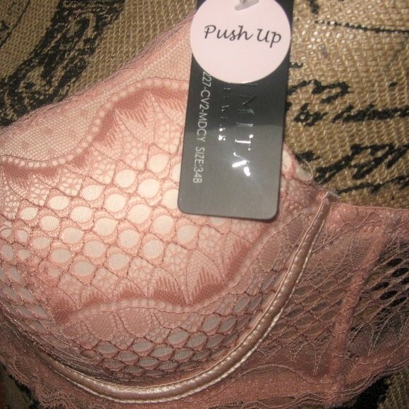 Youmita 34B Muted Clay 2tone geo lace bra w/underwire NWT - Picture 8 of 8